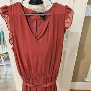 Peach Ruffle Sleeveless Mini Tie Dress